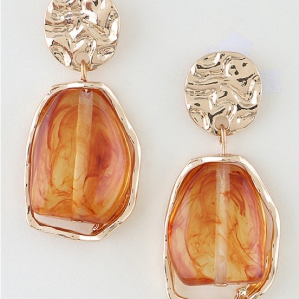 Gold Brown Abstract Marble Stone Earrings (5035)
